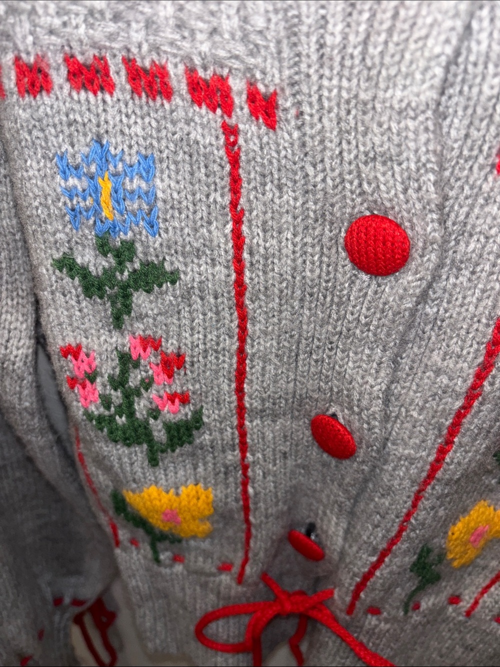 Zara Cottagecore Boho Embroidered Cardigan Sweater Gray Floral Women’s Medium - Picture 5 of 9